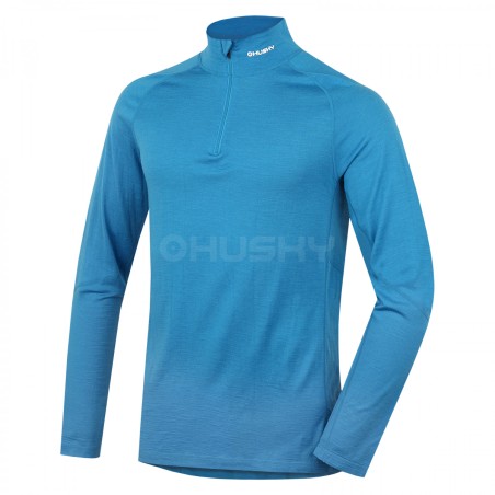 Vyriški termo marškiniai LONG ZIP HUSKY MERINO 100 mėlyna