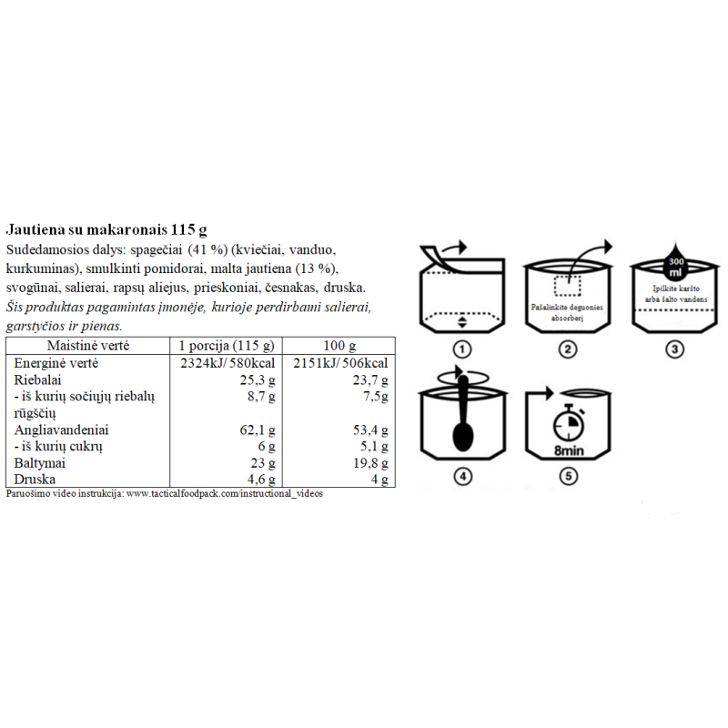 Tactical Foodpack jautiena su makaronais 115g